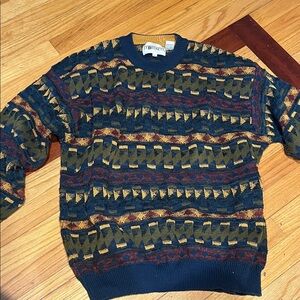 Men's Crewneck Sweater - Navy and Gold Pattern lr